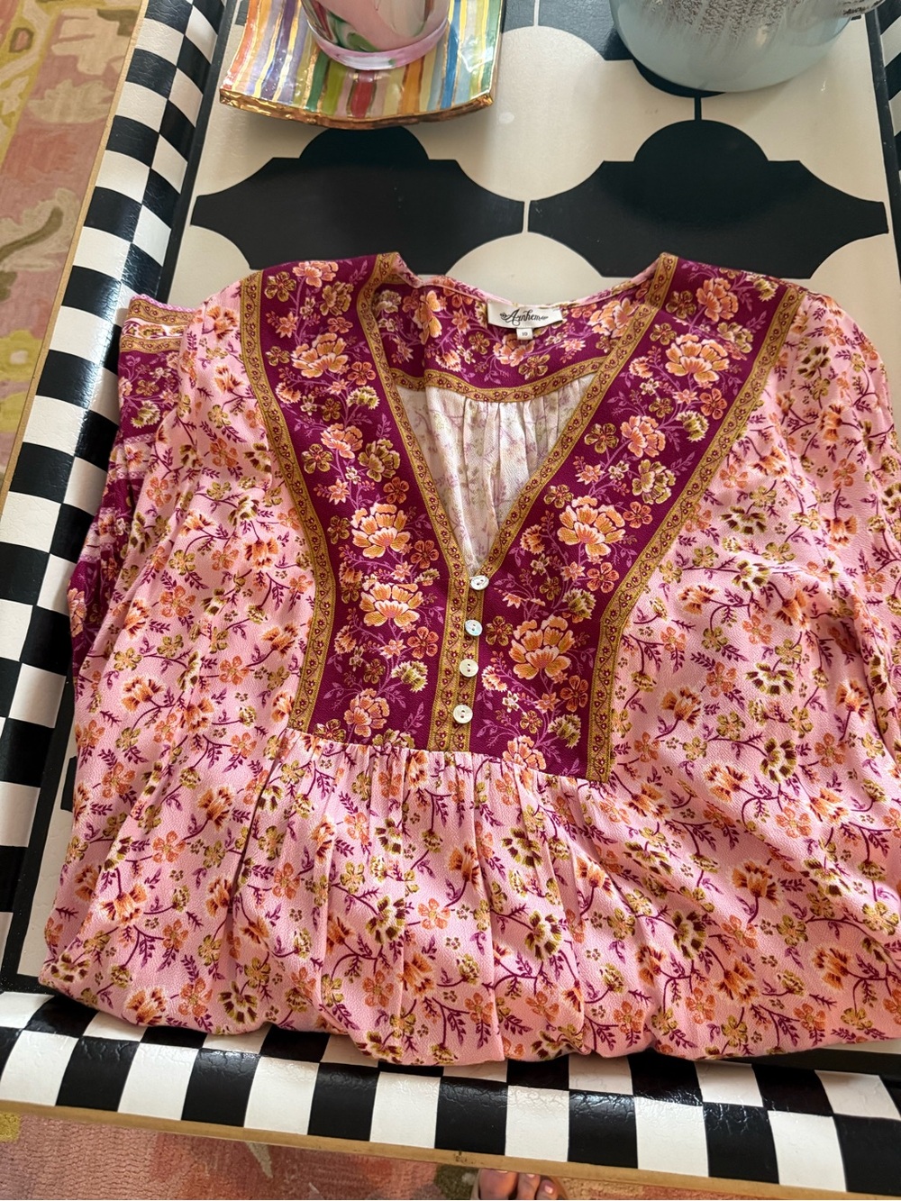 Arnhem Pink and Burgundy Floral Boho Tunic Dress - Picture 7 of 11